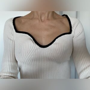 H&M Cream Sweater with Black Trim